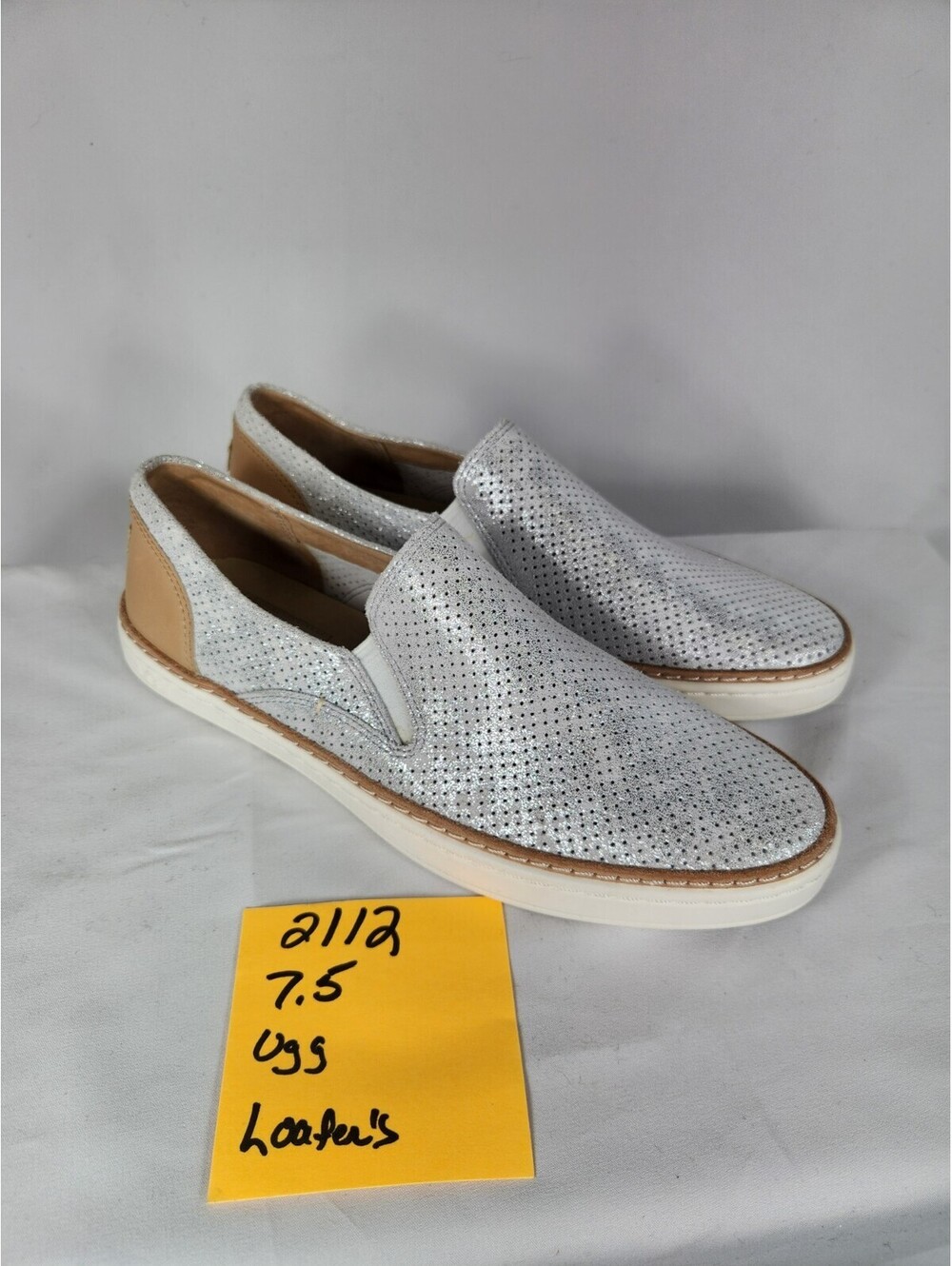 UGG Adley Perf Stardust Silver Perforated Leather Slip On Sneakers Shoes 7.5 NWO